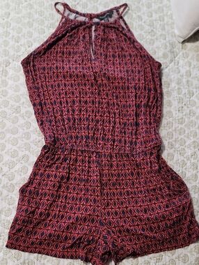 Banana Republic Red Geometric Halter Romper